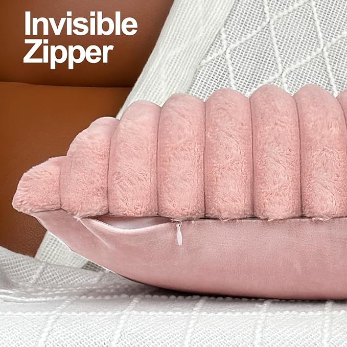 24x24 Pillow Covers, Decorative Faux Fur Throw Pillow Covers for Couch, Sofa Soft Fluffy Pillow Cover with Velvet Back for Living Room, Neutral Home Décor Accent for Bed - Pink