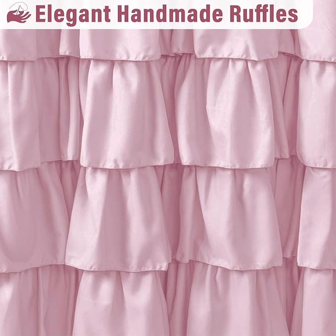 Seasonwood Pink Ruffle Shower Curtain Cute Girly Shower Curtain Button Farmhouse Style Pink Fabric Shower Curtains Blush Shower Curtains for Bathroom