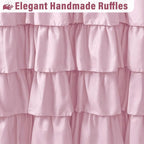 Seasonwood Pink Ruffle Shower Curtain - Girly Cute Button Farmhouse Style Fabric Blush Shower Curtain for Bathroom