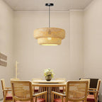Bamboo Pendant Light, 18inch Hand-Woven Wicker Rattan Bamboo Chandelier, 2-Tier Beige Boho Rustic Island Dining Ceiling Hanging Light for Living Room, Kitchen, Farmhouse, Bedroom