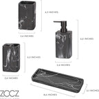 ZCCZ Black Bathroom Accessory Sets, 4 Pieces Bathroom Accessories Complete Set Vanity Countertop Accessory Set Marble Look, Includes Lotion Dispenser Soap Pump, Tumbler, Toothbrush Holder and Tray