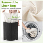 Giantex Corner Laundry Hamper with Lid, 58 L Bamboo Laundry Basket with Removable Liner & Handle, Triangle Clothes Hamper for Small Spaces, Bedroom, Bathroom, Laundry & Living Room (Black)