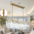 Gold Rectangular Chandelier 31.5 Inch - 8-Light Luxury Modern Crystal Pendant Height-Adjustable Lighting Fixture for Dining Room, Kitchen Island & Bar - Premium K9 Crystals(Gold, L-31.5")