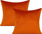 Burnt Orange Velvet Fall Throw Pillow Covers Rust Autumn Thanksgiving Square Cozy Soft Solid Decorative Cushion Cases Home Decor for Couch Sofa Bedroom Car Set of 2,22x22 Inches