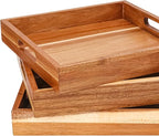 4 PCS Acacia Wood Serving Tray with Handles - 10 Inch Square Wooden Tray with Handles, Ideal as Breakfast, Coffee Table, Decorative, Serving(1.75 Inch Thickness)