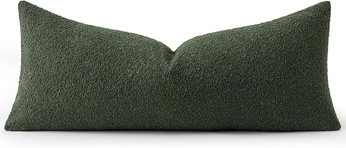 MIULEE Textured Boucle Throw Pillow Cover Christmas Dark Green Accent Solid Lumbar Pillow Case Decorative Soft Pack of 1 Couch Cushion Chair Sofa Bedroom Livingroom Home Decor,36x14 Inch