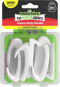 FrogTape reMOVEables Heavy Duty Wall Hooks - No Damage - Easy to Remove & Reuse - Medium Wall Hook with Adhesive Strips - Holds up to 3 lbs - Includes 8 Hooks and 12 Strips - White (Pack of 8)