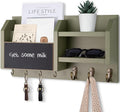 Mail and Key Holder – Wall Mount Key Hanger with Shelf and 7 Metal Hooks – Decorative Natural Paulownia Wood Entryway Organizer with Mounting Hardware (16.5”W x 8.7”H x 3.5”D) (Sage-Green)