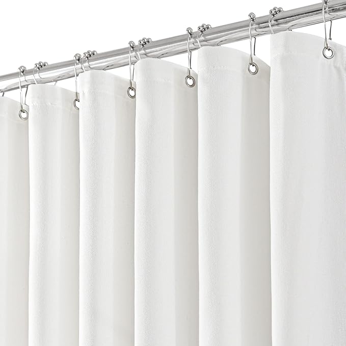 Linen Shower Curtain with 6 Hooks Modern Heavy Duty Washable Fabric Curtain Set Waterproof Thick Cloth Shower Curtains for Bathroom Bathtub Washable, W36*L70, White