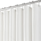 Linen Shower Curtain with 6 Hooks Modern Heavy Duty Washable Fabric Curtain Set Waterproof Thick Cloth Shower Curtains for Bathroom Bathtub Washable, W36*L70, White