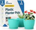 Aqua 6-Inch Plant Pots with Drainage & Saucers 3 Pack, Indoor & Outdoor Planters for Houseplants, Herbs, and Flowers, Durable & Weatherproof Material, Stackable, Lightweight, Minimalist Design