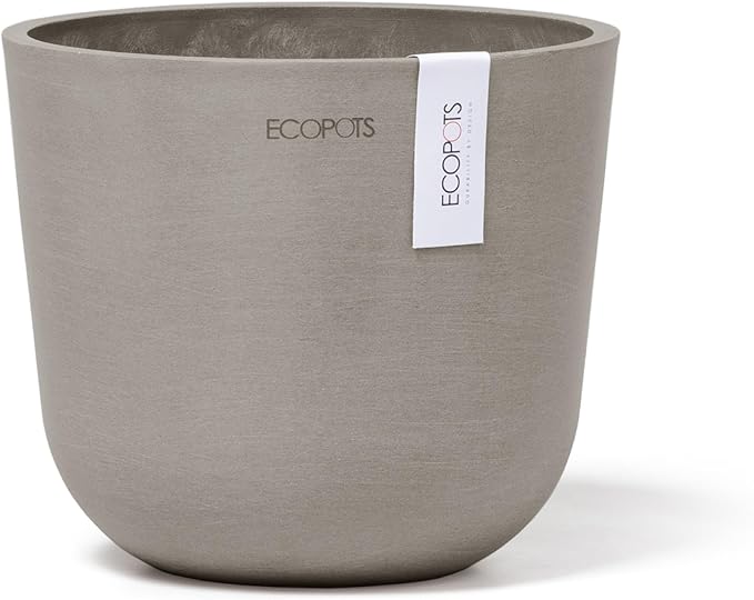 Ecopots Oslo Mini Durable Modern Round Indoor/Outdoor Recycled-Based Composite Flower Pot Planter, Taupe, 6"