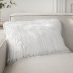 Phantoscope Faux Fur Solid Decorative Pillow Cover Fluffy Throw Pillow Mongolian Luxury Fuzzy Pillow Case Cushion Cover for Bedroom and Couch,True White 12 x 20 Inches