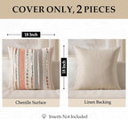 ANRODUO Pack of 2 Boho Decorative Throw Pillow Covers 18x18 Farmhouse Cushion Case Striped Chenille Pillow Cases Square Pillow Covers Accent Neutral Pillowcase for Sofa Couch Bed Fall, Pink Stripe