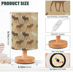 Table Lamp Elk Moose Deer Pattern Nightstand Lamp with Wood Base Fabric Lamp Shade Bedside Desk Lamp for Living Room Bedroom Kids Room Office