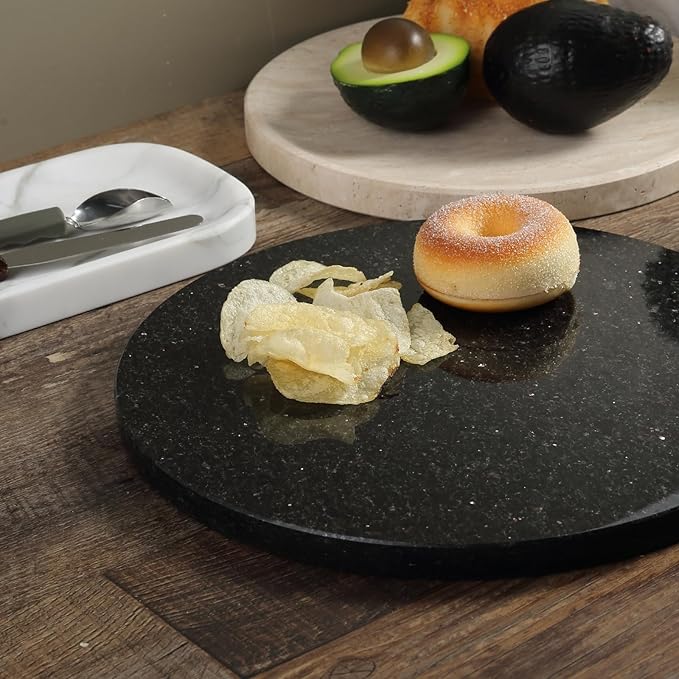 Koville Indian Natural Marble Cutting Board for Kitchen, 11inch Round Hand Crafted Marble Slab for Cheese, Charcuterie, Pastry Board - Wedding Gift, House Warming Gift(Black Galaxy)