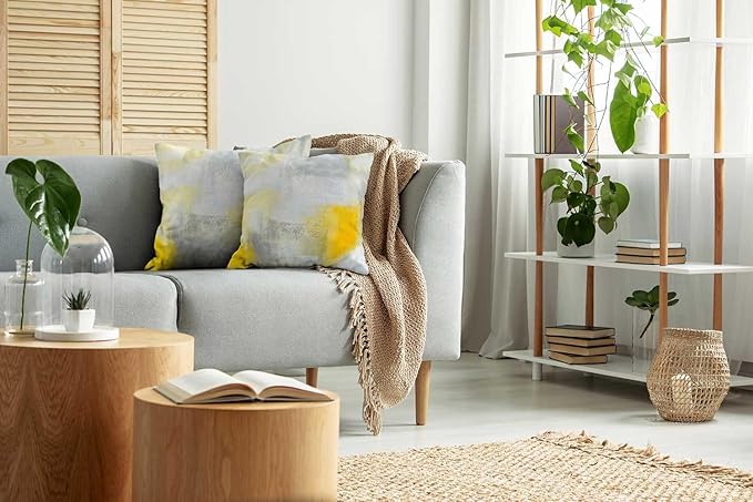 CAPSCEOLL Yellow Grey Throw Pillow Covers Modern Home Art Decor,20 X 20 Inches Set of 2 Pillow Cases Decorative,Abstract Oil Painting Pillowcases for Bedroom,Living Room,Cushion Couch Sofa