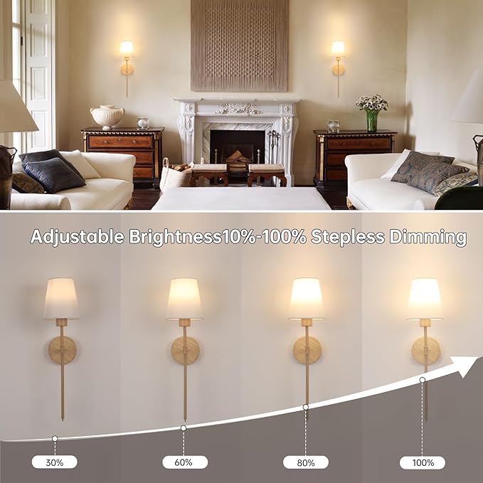 Battery Operated Wall Sconces Set of 2, Beech Color Wall Lamp 5000 mAh Rechargeable Bulb with 12 RGB Colors Dimmable Wall Sconce for Living Room Bedroom