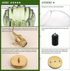 Mini Pendant Light 2 Pack with Green Tulip Glass Lmapshade, Brass Vintage Pendant Light Adjustable Hanging Light for Kitchen Island Dining Room Hallway