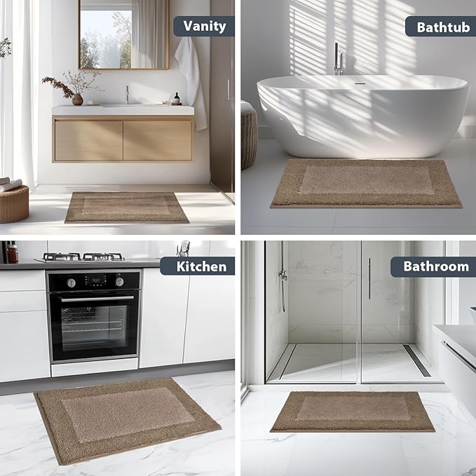 Bathroom Rugs 30" x 60", Non-Slip Extra Soft Absorbent Bath Rugs, Machine Washable Quick Dry Bath Mats for Bathroom Floor, Shower, Bathtub and Sink, Grayish Brown & Coffee
