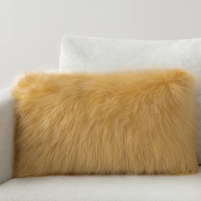 Phantoscope Faux Fur Pillow Cover Decorative Fluffy Throw Pillow Mongolian Luxury Fuzzy Pillow Case Cushion Cover for Bedroom and Couch,Ginger 12 x 20 Inches