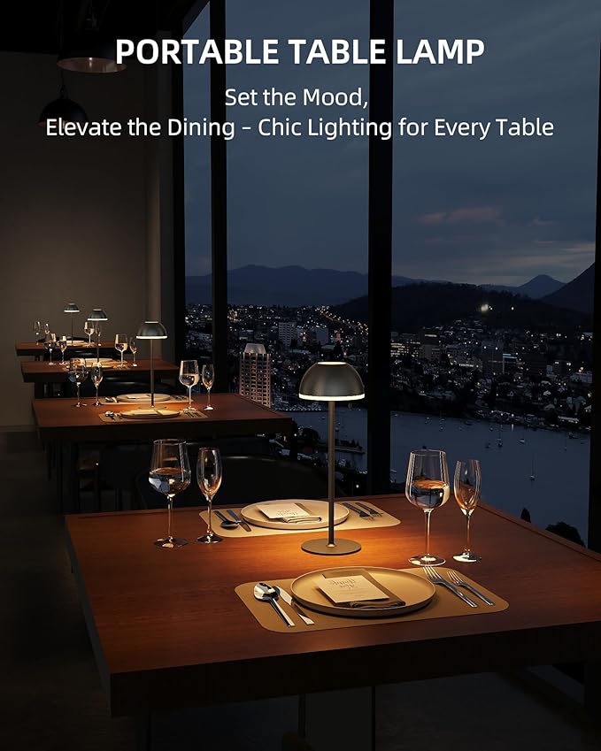 Cordless Table Lamp, Rechargeable, Touch control, 3 Color Temperature, Stepless Dimming, LED Memory Function, Portable, Battery Operated Lamp for Bedroom Restaurant Dinning Kitchen Bedside Nightstand