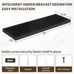 36 Inch Floating Shelves, 12 Inch Deep Floating Shelves for Wall, Floating Shelf with Invisible Brackets, Deep Shelves for Bathroom, Bedroom, Living Room, 2 Pack, Black