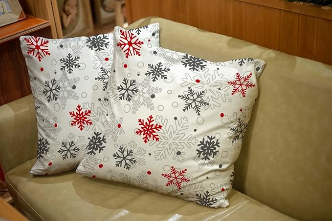CAPSCEOLL 2PCS Red and White Bedroom Pillow Covers 20X20Inch Snowflake Abstract Big Ice Blizzard Celebration Christmas Gray Snow Sparkles Star Couch Pillow Covers for Bedroom Sofa Living Room