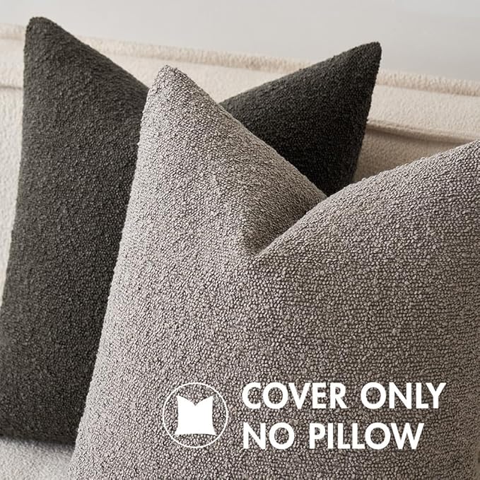 MIULEE 24x24 Decorative Euro Sham Throw Pillows for Bed Set of 2 Textured Boucle Neutral Winter Throw Pillow Covers Dark Coffee Accent Solid Couch Pillowcases Sofa Livingroom Home Decor