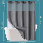 Conbo Mio Extra Long No Hook Shower Curtain with Snap in Liner Set, Hotel Luxury Grey Fabric Shower Curtains for Bathroom with See Through Top Window, Washable, Waterproof 71W x 84H
