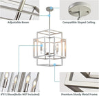 16.5" Modern Chandelier, 4-Light Farmhouse Foyer Lighting Fixtures, Hanging Kitchen Island Pendant Light, Industrial Sliver Lantern Pendant Lights, for Entryway Staircase Hallway