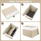 Large 17" 42 Quarts Collapsible Stackable Storage Bins with Lids [3-Pack] Foldable Fabric Linen Storage Boxes Cube, Closet Organizer Baskets with Label (16.7 x 12 x 12, Beige & White)