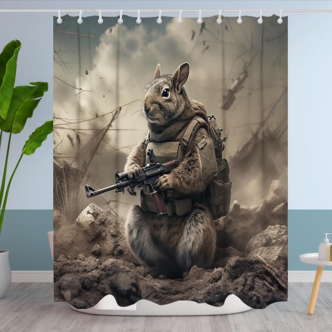 Funny Anime Shower Curtain Abstract Squirrel Theme Bathroom Bathtubs Fabric Aesthetic Shower Curtain Set with 12 Hooks 72 x 78 inches Waterproof Machine Washable Grey and Black