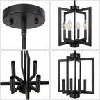 4-Light Black Farmhosue Chandelier For Entryway, Dining Room Chandelier Over Table, Modern Pendant Light Kitchen Island, Industrial Candle Lantern Light Fixture Kitchen, Bedroom, Stairway, Foyer