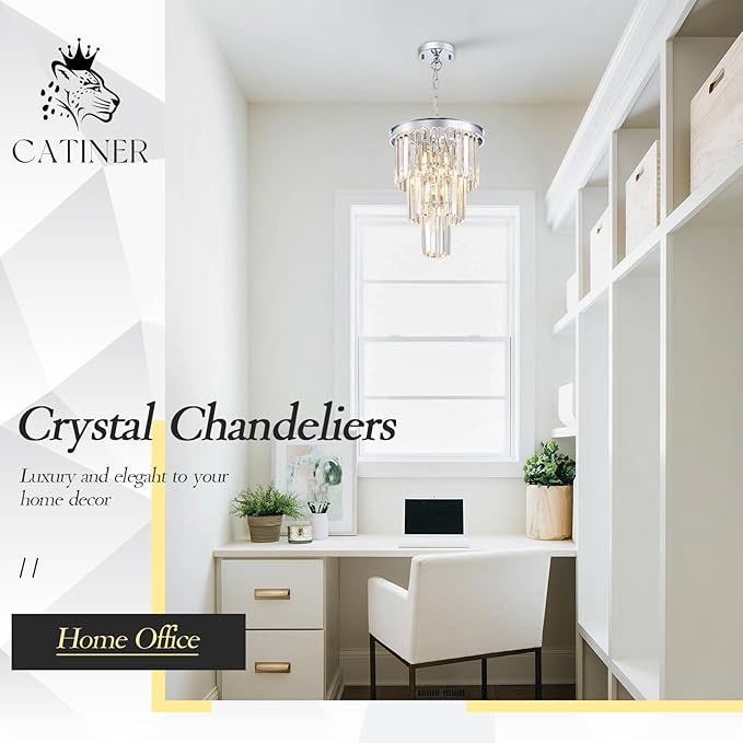 Modern Chrome Crystal Pendant Light, 3 Tiers K9 Crystal Chandelier Mini Ceiling Pendant Light Fixture for Kitchen Island Dining Room Hallway Bedroom Closet