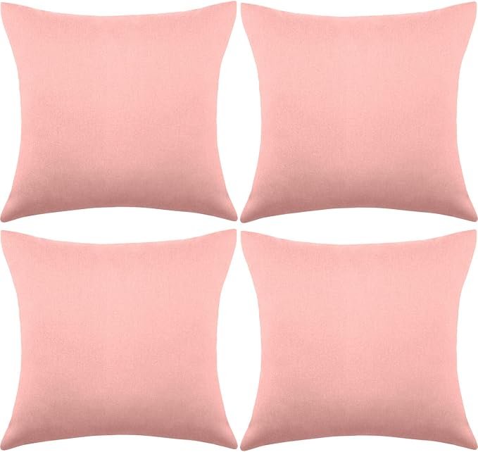 Boao 4 Pack Christmas Decorative Outdoor Waterproof Throw Pillow Covers Square Patio Balcony Garden Waterproof Cushion Case PU Coating Pillow Shell for Couch Bed Patio Sofa, 18 x 18 Inch(Pink)