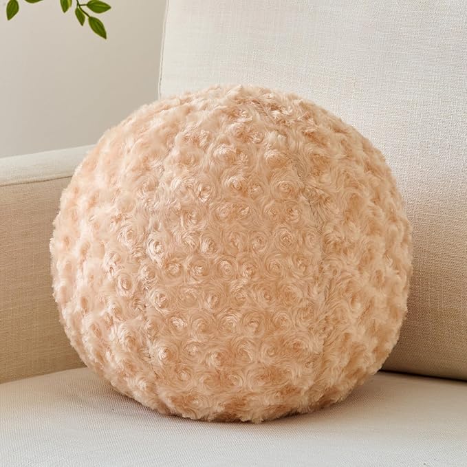 Ball Pillow, Decorative Round Pillow for Couch n, Circle Throw Pillows, Perfect Ball Pillows for Couch, Stylish Decorative Pillows, Versatile Round Throw Pillow (Beige, Mini-8.6 Inches)