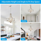 XINGQI Large Crystal Chandelier 21.6" Brushed Nickel Chandeliers for Dining Room, Rustic Farmhouse Pendant 6-Light with Round Metal Shade for Living Room Kitchen Bedroom Office