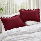 KKJIAF Ruffle Pillow Cases King Size Set of 2, Ruffled Pillow Covers with Envelope Closure, Wrinkle Resistant Ruffled Pillow Shams 20" x 36", Burgundy