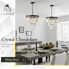 Modern Crystal Chandeliers 16" Small Black Pendant Light Luxury 3 Tiers K9 Crystal Ceiling Pendant Round Light Fixture 6-Light for Dining Room Entryway Kitchen Bedroom Closet