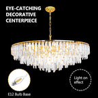 Gold Modern Round Top K9 Crystal Chandelier Lighting Fixture, 17 Lights Round K9 Crystal Adjustable Hanging Lamp for Dining Room Bedroom Living Room,Hallway,Bar,Kitchen W39''