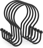 AmazerBath Shower Curtain Hooks Black Shower Curtain Rings, Simple Double Hook Shower Curtain Hooks Rust Proof, Smooth Sturdy Metal Shower Hooks for Shower Curtain Rod, 12 Pcs Shower Rod Hooks