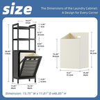 HITNET Tilt Out Laundry Hamper, Bamboo Bathroom Cabinet with Pull Out Removable Bag and 3 Tier Storage Shelves, 8.5 Gallon Clothes Basket with Metal Handle, Black
