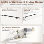 Floating Shelves for Wall with Invisible Brackets, Wall Mounted Engineered Wood Shelves with Wood Grain for Living Room, Bedroom, Bathroom, Kitchen Decor and Storage, Oak, 71"L Set of 2, White