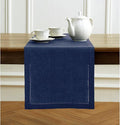 Solino Home Linen Table Runner 90 Inches Long - Milan Hemstitch 100% Pure Linen Chambray Navy Dining Table Runner 14 x 90 Inch for Fall, Autumn, Thanksgiving, Christmas, Holiday