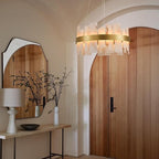 Alabaster Round Chandelier, D24 Inch Natural Spanish Marble Stone Texture Chandeliers, Dimmable Dining Room Chandelier over Table, Modern Luxury Lighting for Living Room, Bedroom, Entryway, Foyer