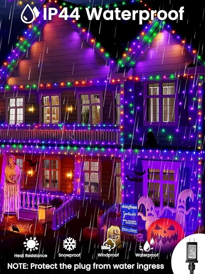 600LED Smart Color Changing Halloween Lights App Controlled, 208FT Waterproof RGB Xmas String Light Music Sync Multiple Modes, Christmas Lights with Remote & Timer Indoor Outdoor Halloween Decorations