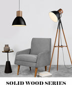 ELYONA Dimmable Tripod Floor Lamp with Table, Wood Standing Lamp with Adjustable Metal Shade, Modern End Table with Reading Light for Livingroom, Bedroom, Office, LED Bulb Included, Black & Brown