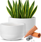 Ceramic Planters - 10+12 Inch Large Pots for Indoor & Outdoor Plants, Modern Flower Pots with Drainage Holes and Self Watering Devices, House White Big Plant Pot, Set of 2