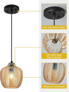 Amber Glass Pendant Lights Kitchen Island 3 Pack 6.29 in Glass Globe Pendant Light Fixture Adjustable Modern Farmhouse Pendant Lighting for Bedroom Dining Room